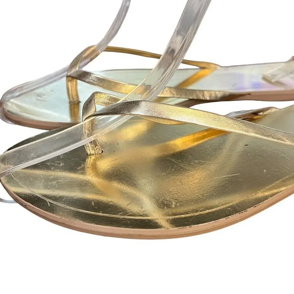 J Crew Gold Metallic Womens Leather Flats Thongs Flip Flops Slides Sandals sz 10
